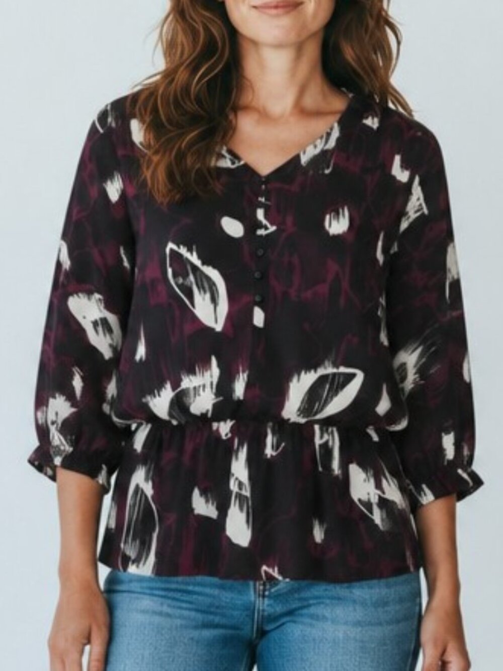 Calvin Klein Magenta Floral Elastic Waist Blouse